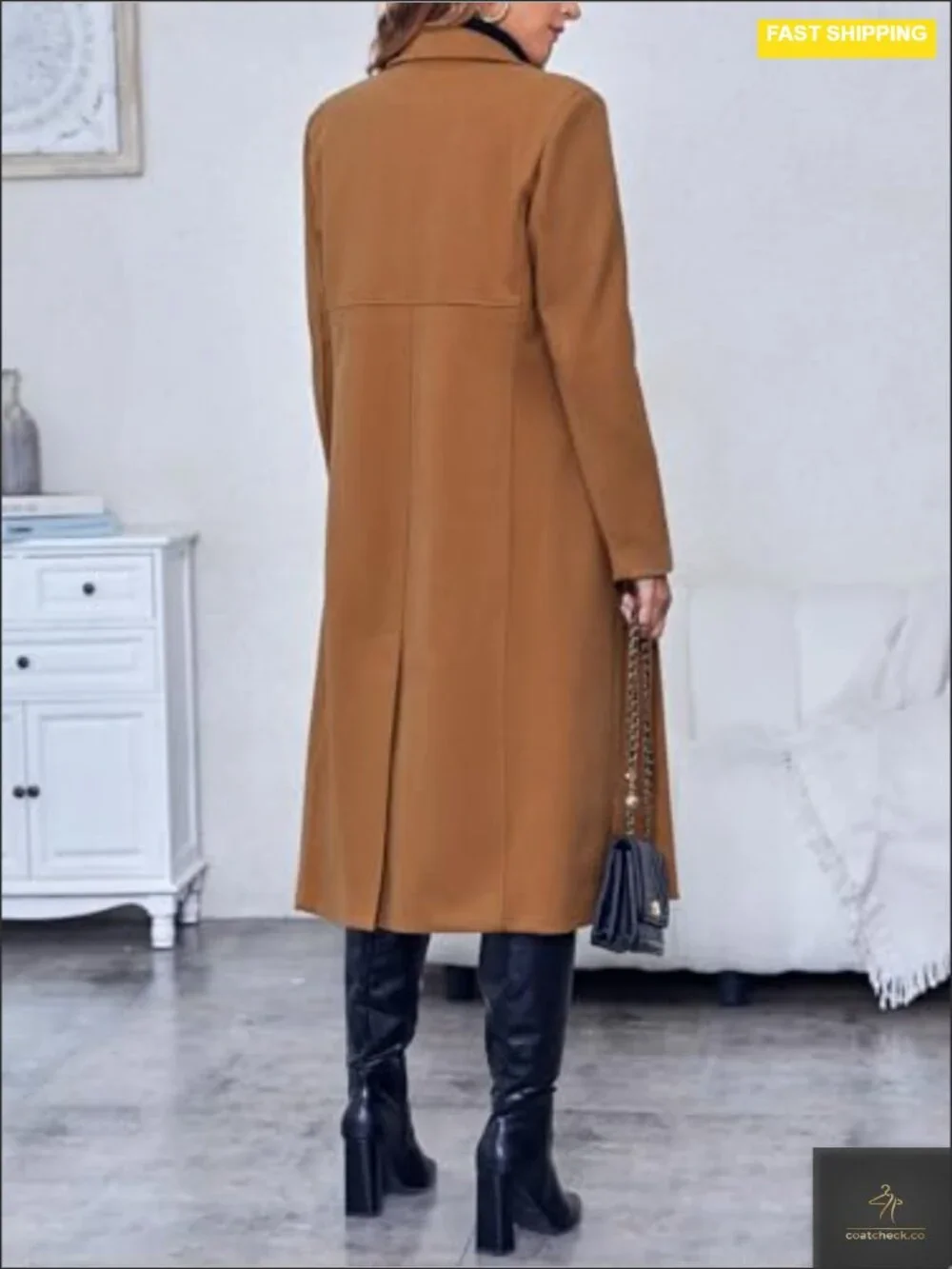 Women's Double Breasted Pea Coat Long Trench Winter Overcoat with Pockets